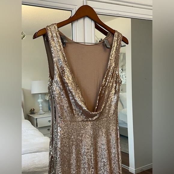Slink and Wink Matte Rose Gold Sequin Maxi Dress - Lulus Size Small - Picture 9 of 12
